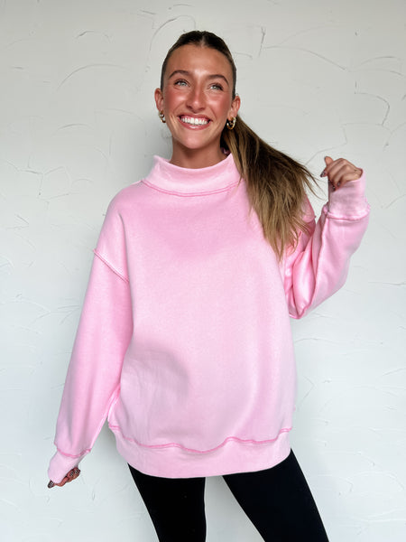 Mock Neck Sweatshirt - Baby Pink (PREORDER)