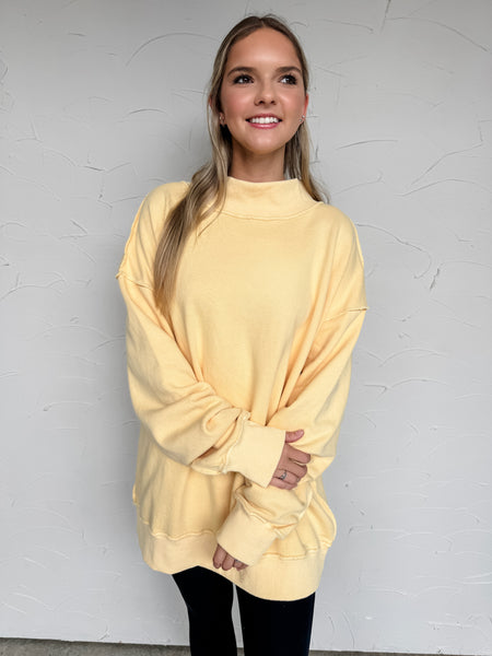 Mock Neck Oversized Sweatshirt - Pale Yellow