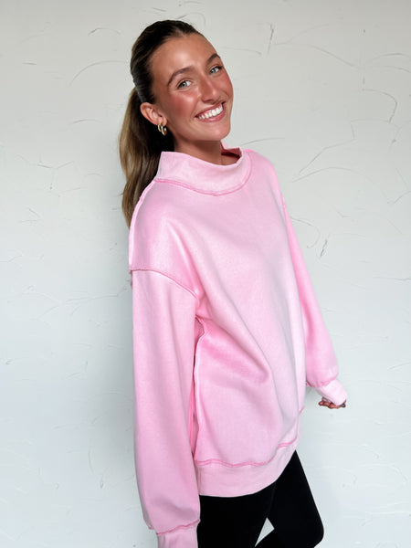 Mock Neck Sweatshirt - Baby Pink (PREORDER)