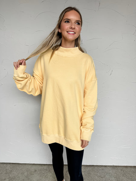 Mock Neck Oversized Sweatshirt - Pale Yellow