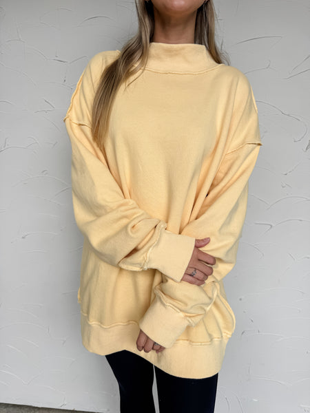 Mock Neck Oversized Sweatshirt - Pale Yellow