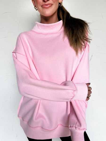 Mock Neck Sweatshirt - Baby Pink (PREORDER)