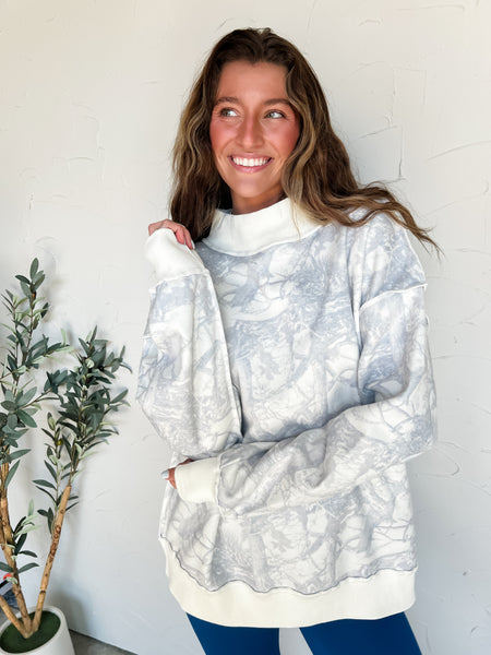 Mock Neck Sweatshirt - White Camo