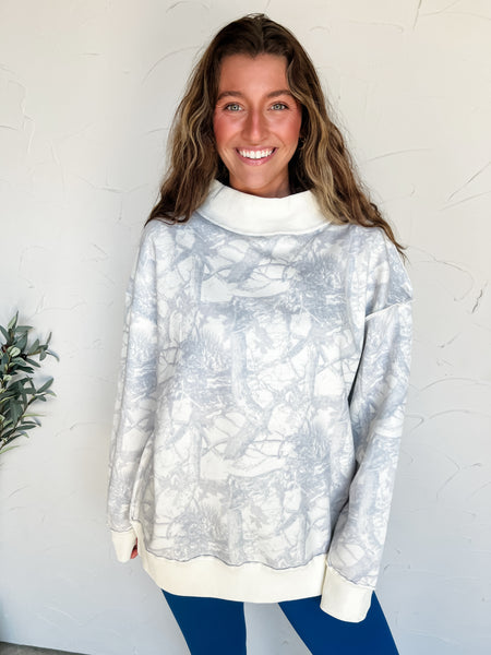 Mock Neck Sweatshirt - White Camo