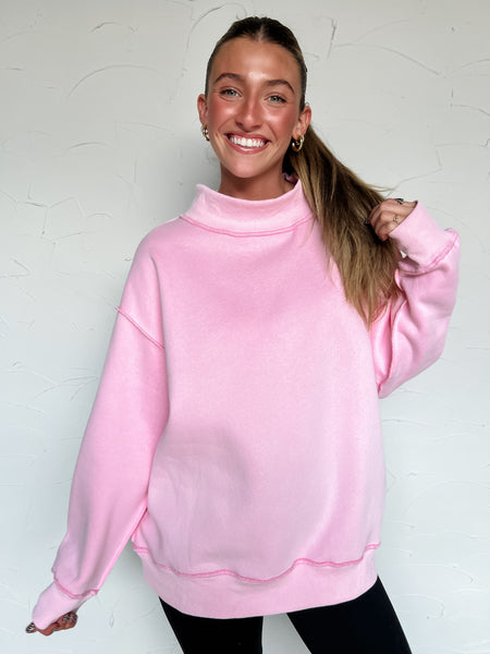Mock Neck Sweatshirt - Baby Pink (PREORDER)
