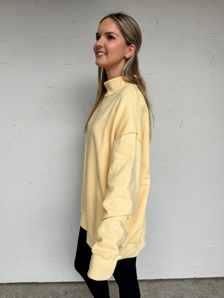 Mock Neck Oversized Sweatshirt - Pale Yellow