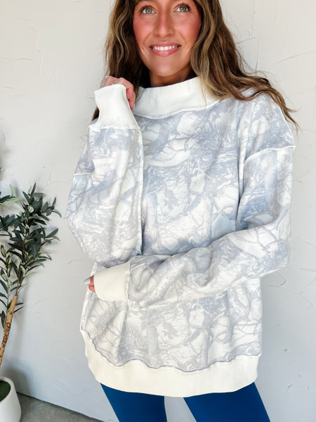 Mock Neck Sweatshirt - White Camo