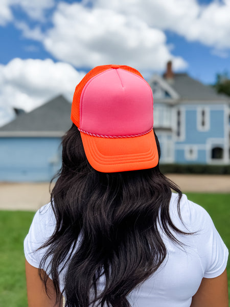 Pink/Orange Foam Rope Cap - Blank
