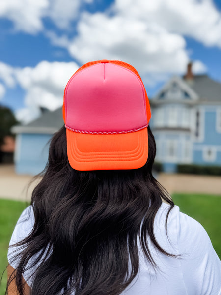 Pink/Orange Foam Rope Cap - Blank