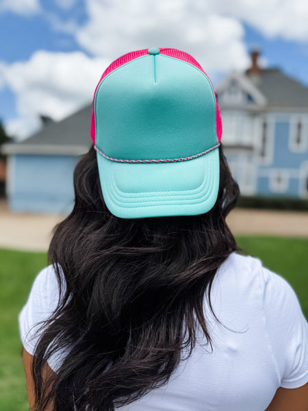 Teal/Pink Foam Rope Cap - Blank