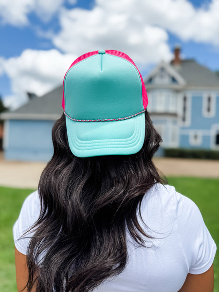 Teal/Pink Foam Rope Cap - Blank