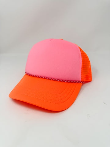 Pink/Orange Foam Rope Cap - Blank
