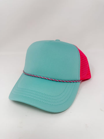 Teal/Pink Foam Rope Cap - Blank